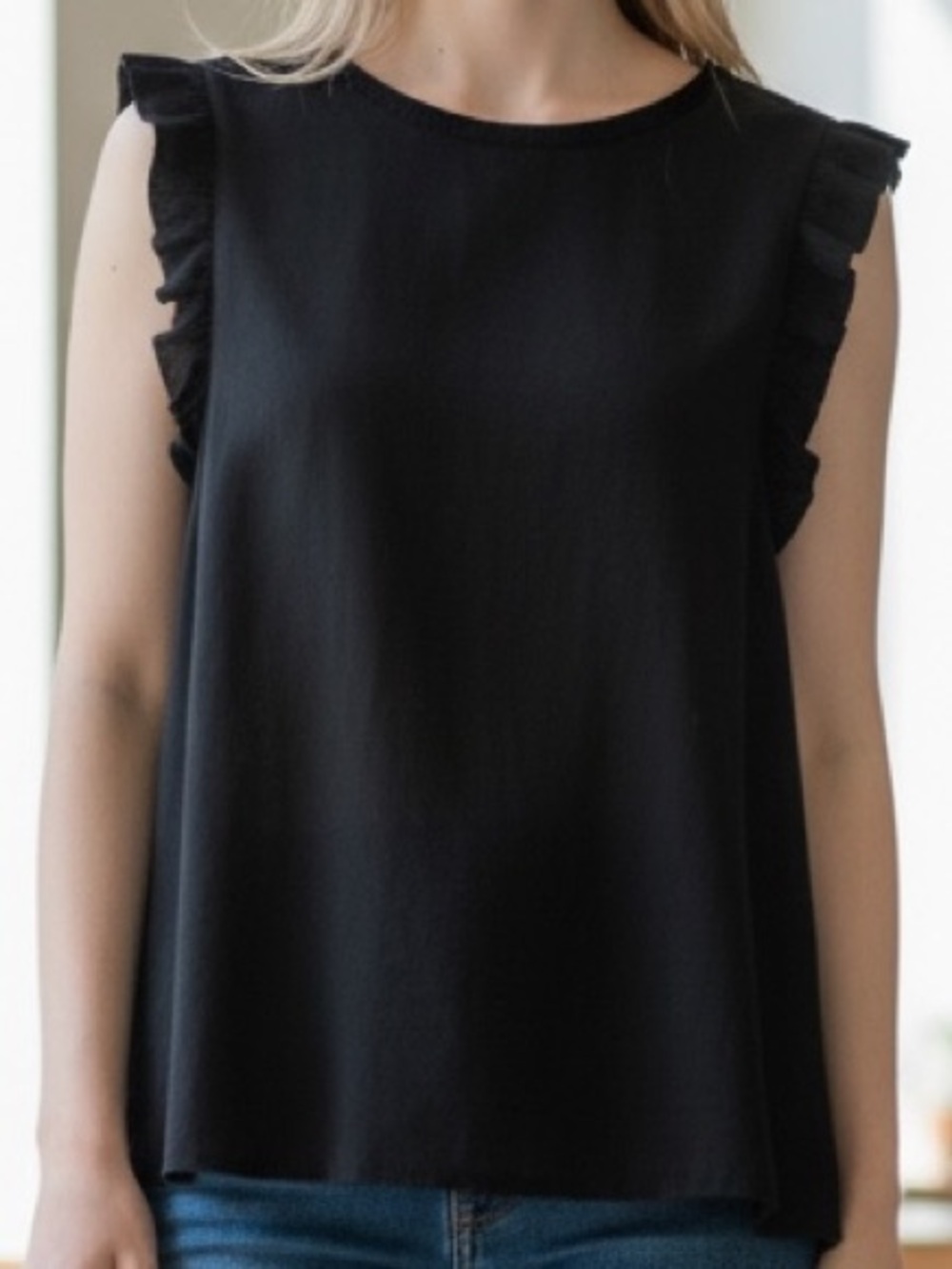 LOFT Petite XXSP Black Flutter Sleeve Blouse Workwear Minimalist
